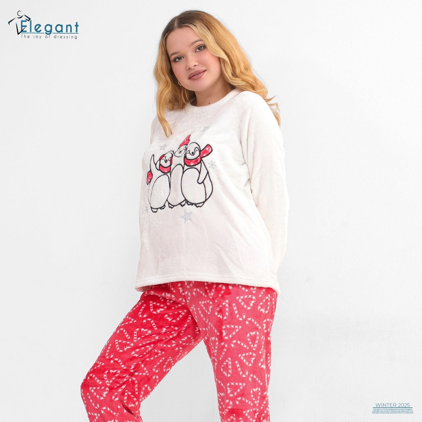 Polar PJ Offwhite/ Printed Red Candy - Penguin Family