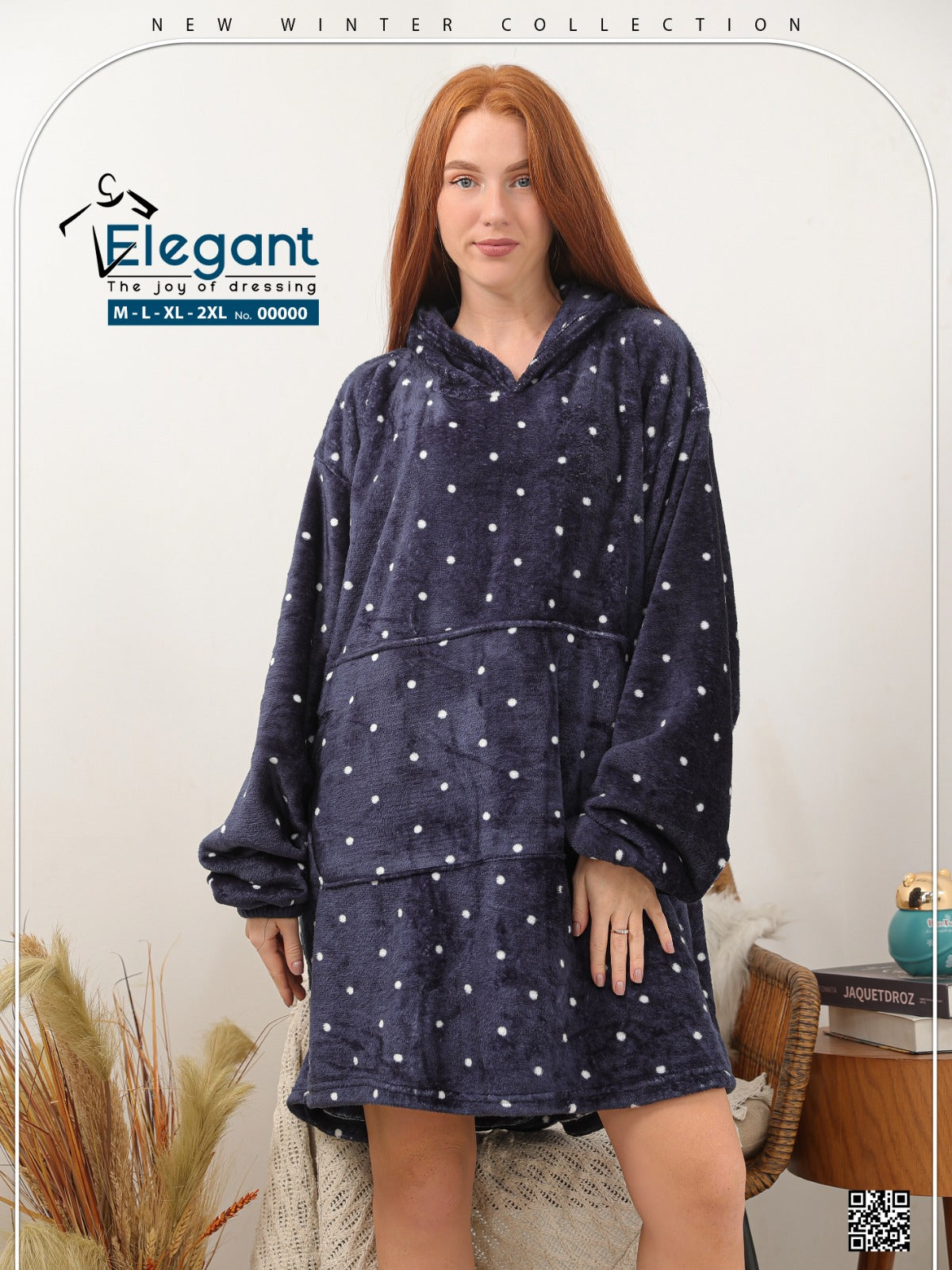 Blanket Hoodie Polka Dots Navy