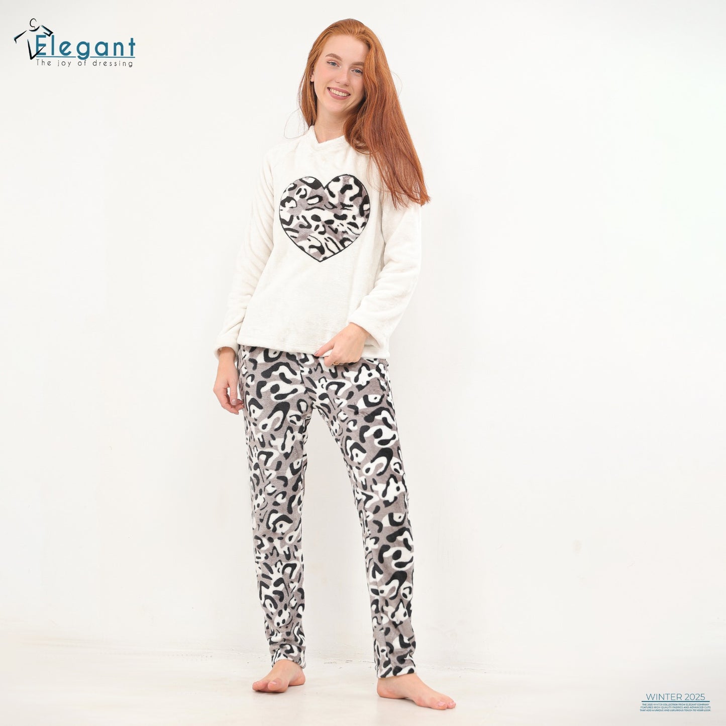 Polar PJ Offwhite/Grey printed pant - Printed heart