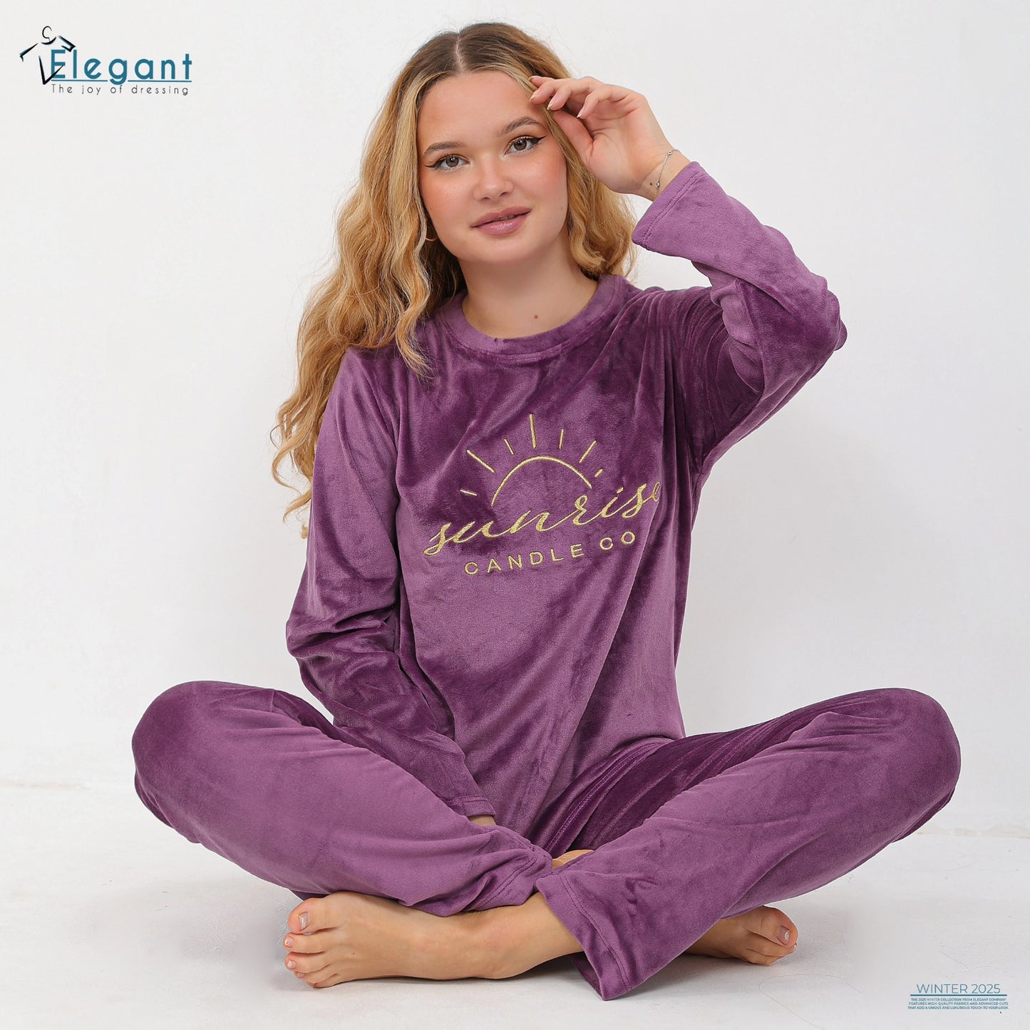 Velvet Embroidery PJ Purple - Sunshine