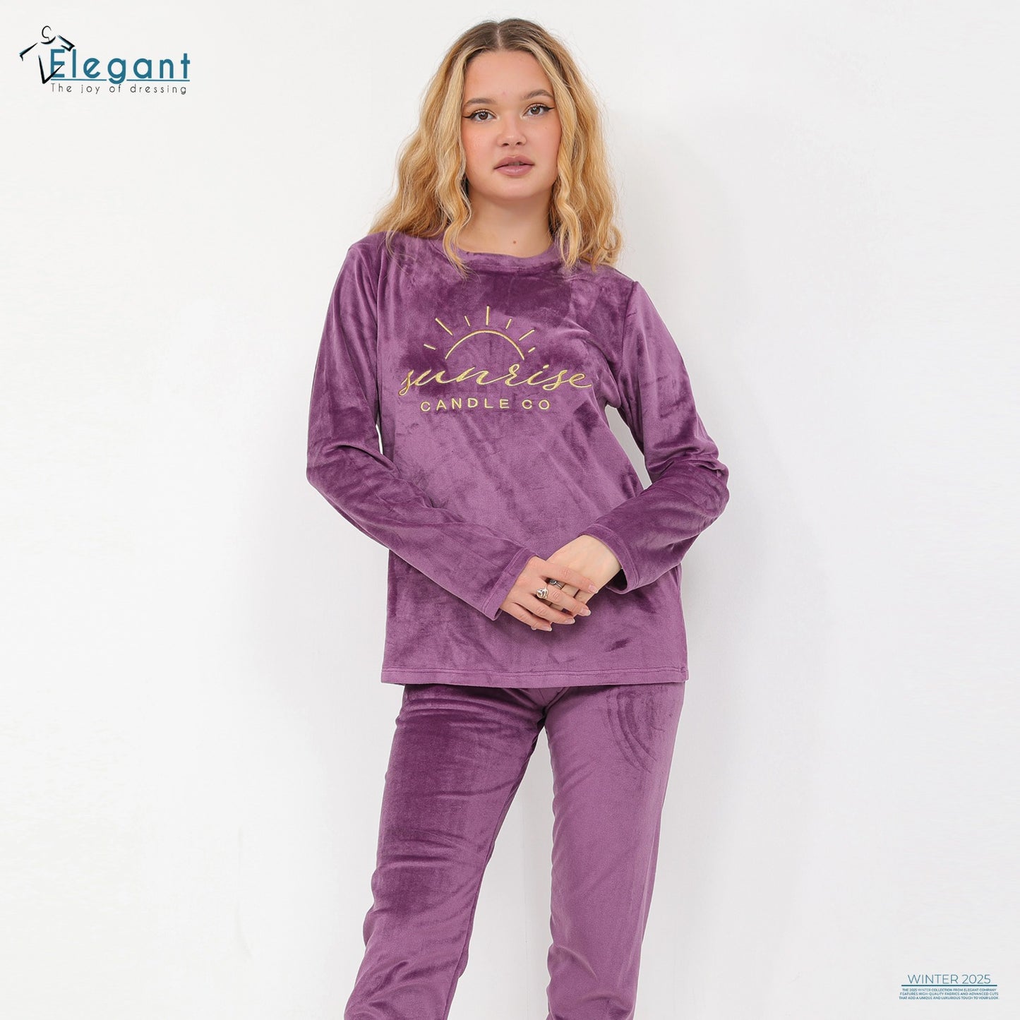 Velvet Embroidery PJ Purple - Sunshine