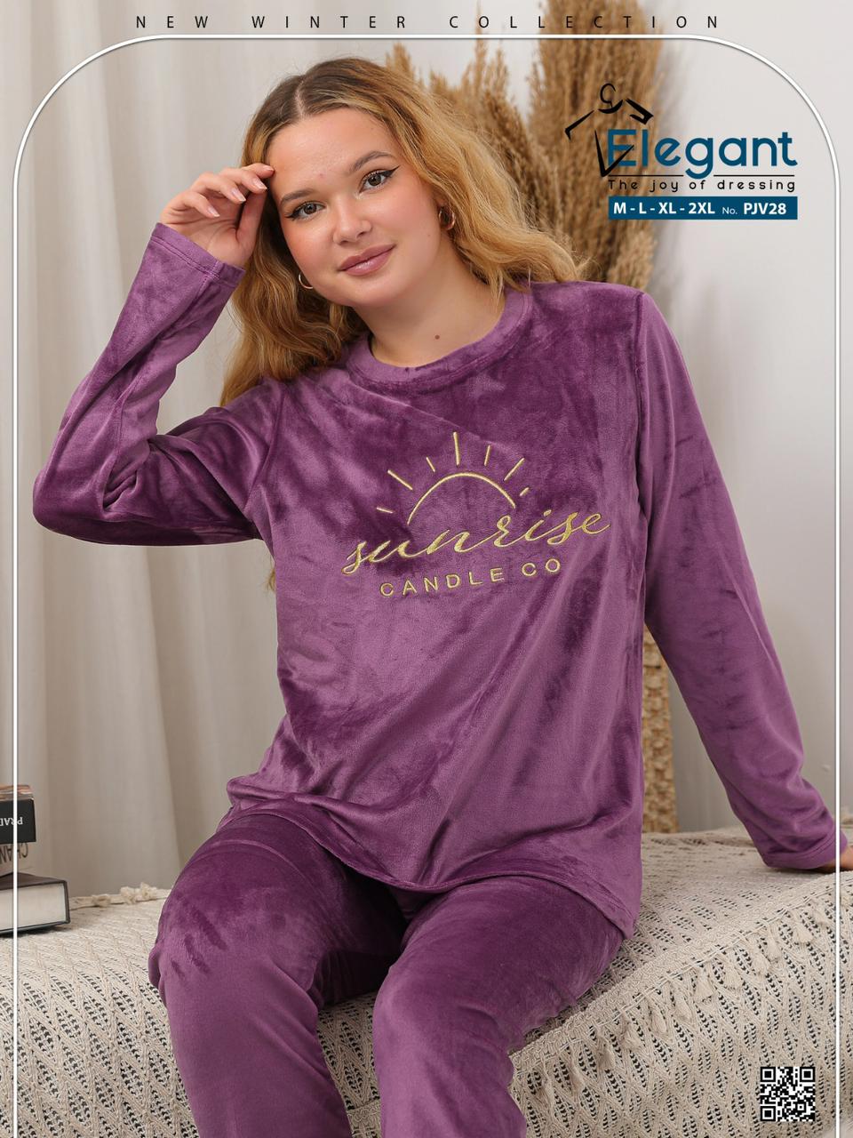 Velvet Embroidery PJ Purple - Sunshine