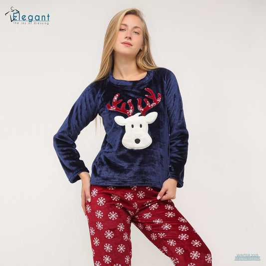 Polar PJ Navy/Printed maroon pant - Reindeer