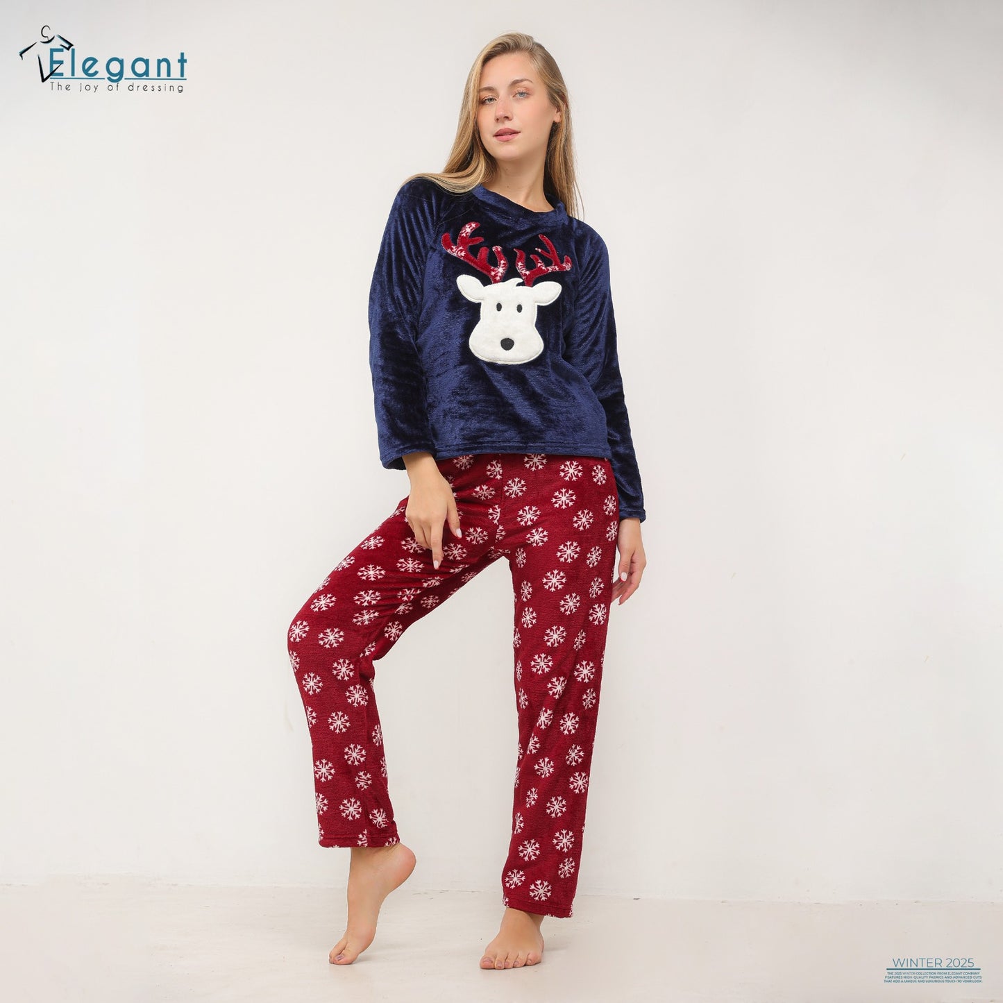 Polar PJ Navy/Printed maroon pant - Reindeer