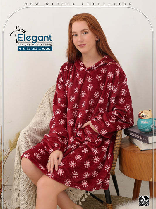 Blanket Hoodie Snowflake Maroon