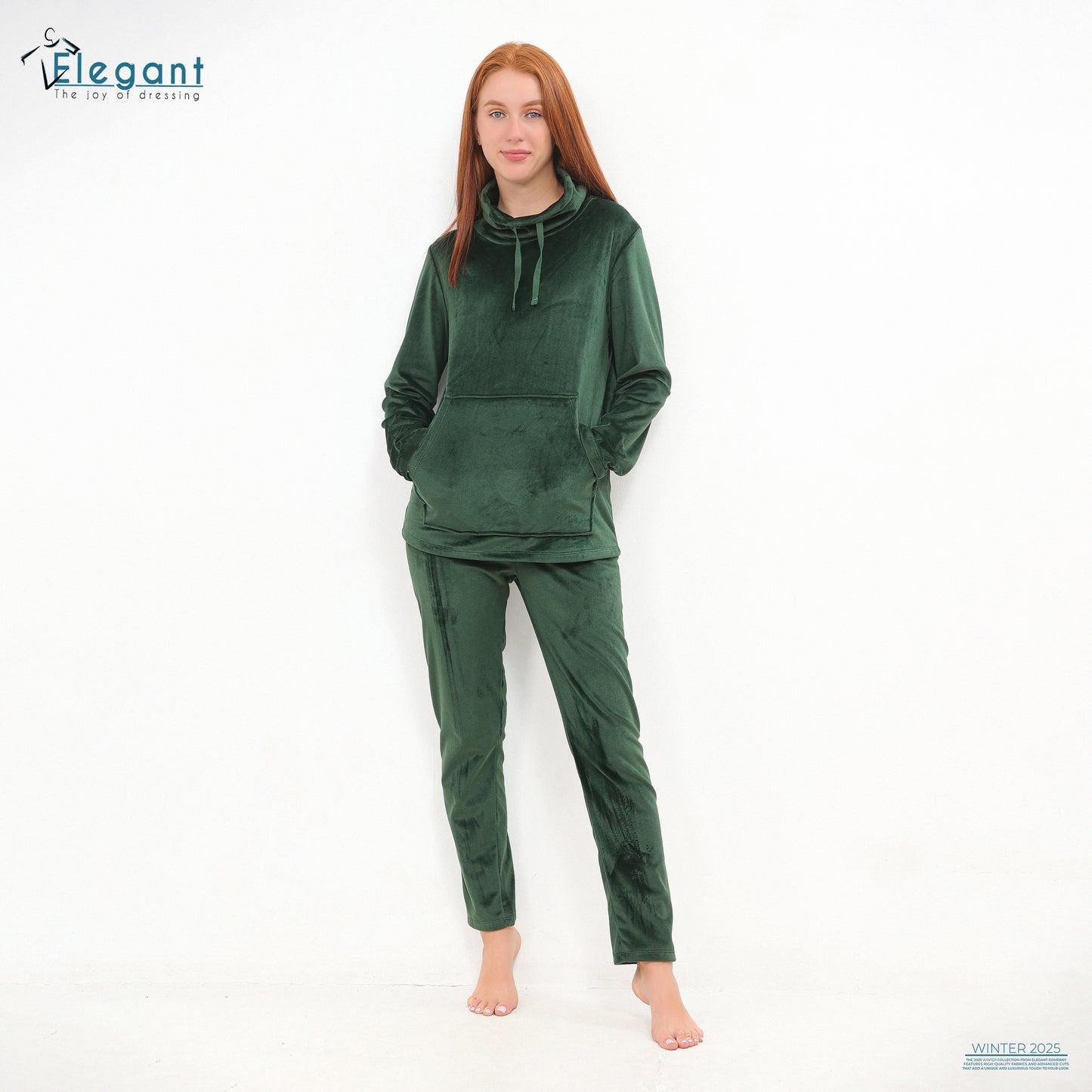 Velvet High neck PJ Dark Green