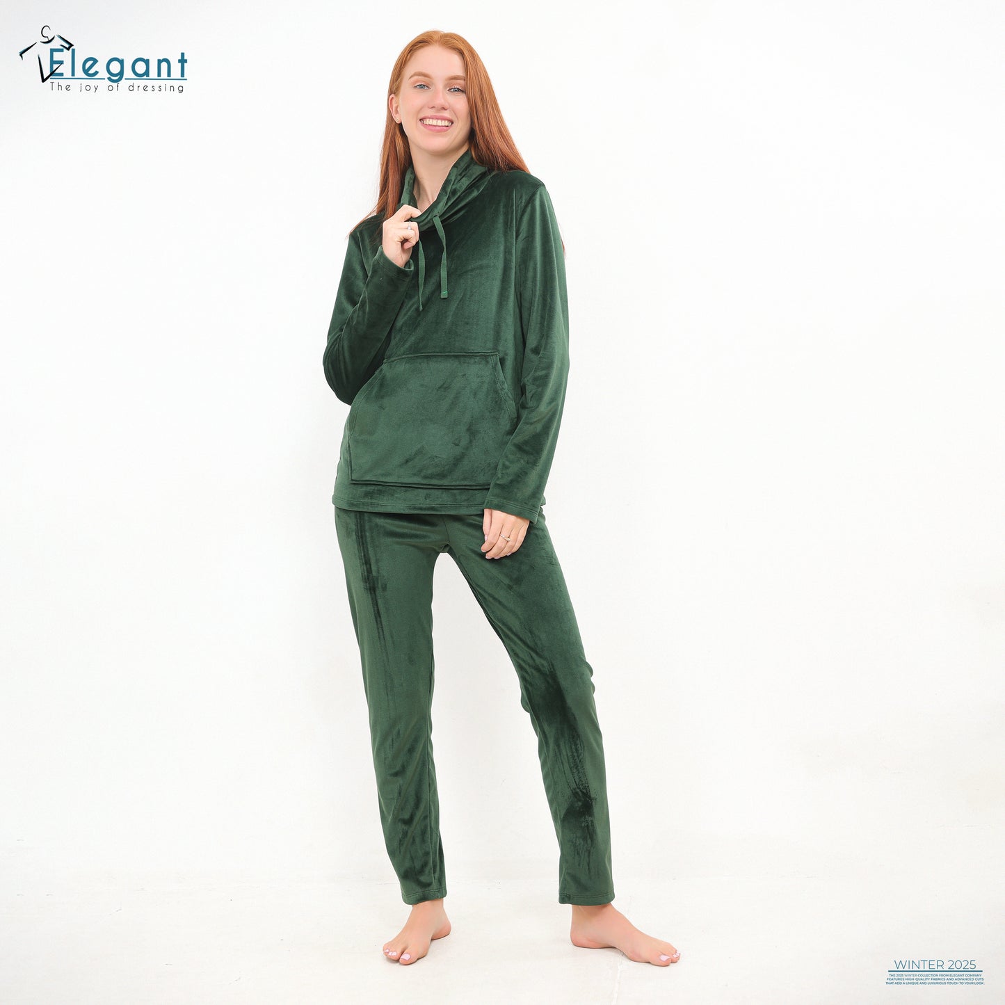 Velvet High neck PJ Dark Green