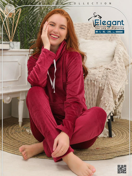 Velvet High neck PJ Maroon