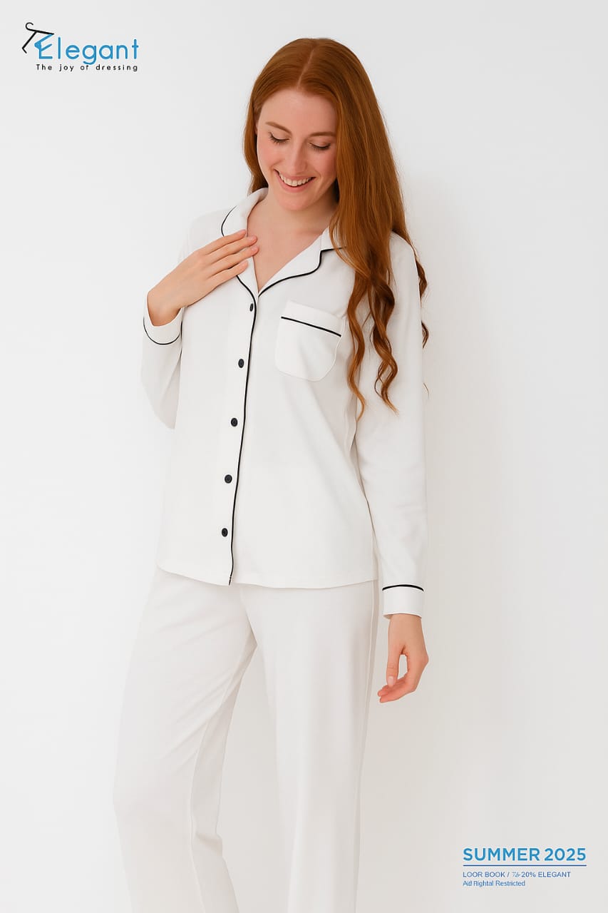 Soft Cotton Long sleeves Classic PJ Pants - White
