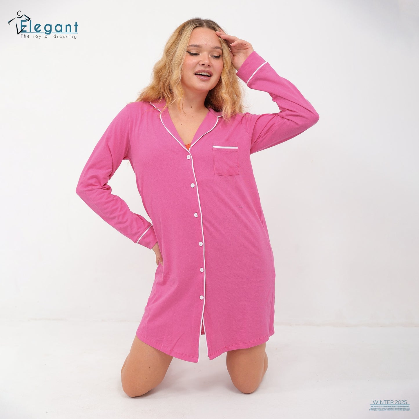 Autumn Cotton Classic Nightshirt - Fushia