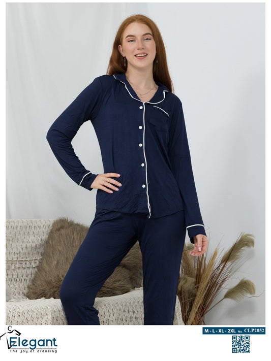 Soft Cotton Long sleeves Classic PJ Pants -Navy
