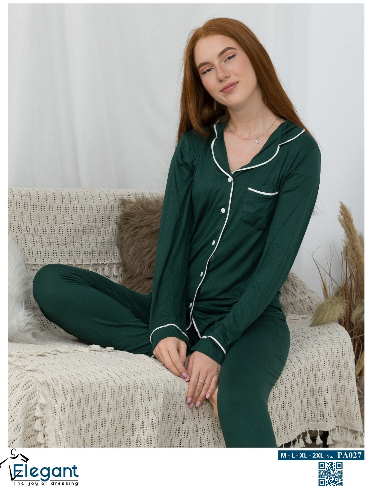 Soft Cotton Long sleeves Classic PJ Pants - Emerald Green