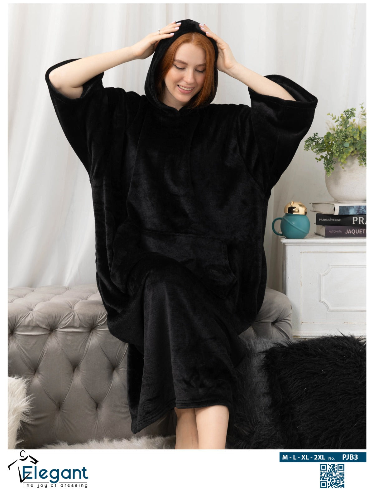 Long Blanket Hoodie - Black