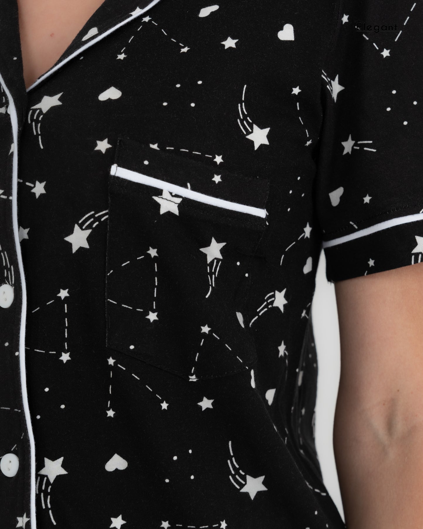 شورت بيجامة كلاسيك من القطن باللون الأسود المطبوع - ليلة النجوم