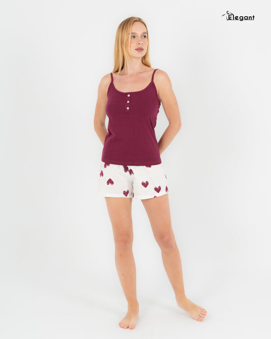 PJ Shorts Cotton - Burgundy Minimal hearts decorated buttons