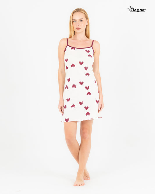 Straps Nightshirt Cotton Printed - Minimal Hearts