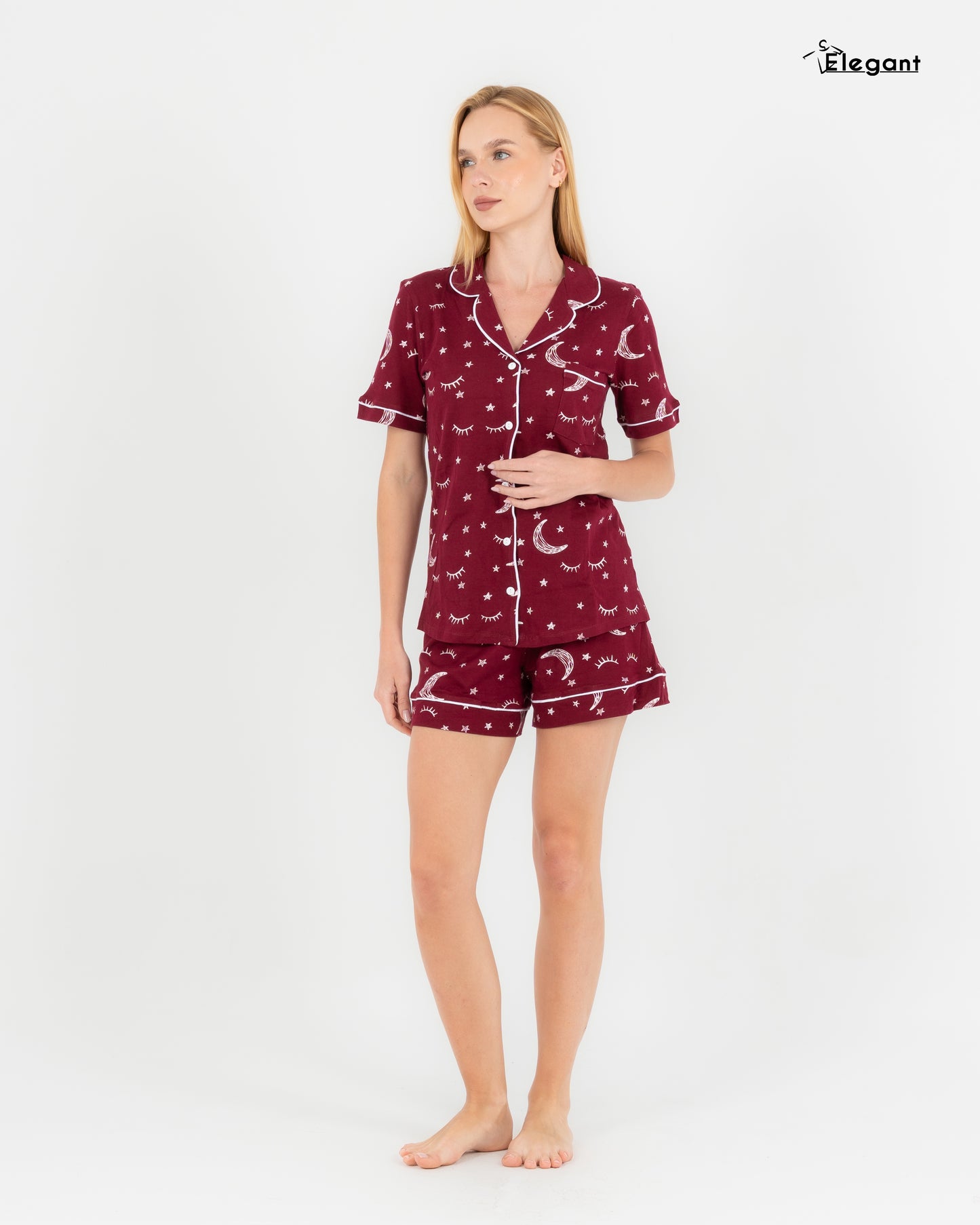 Classic PJ Shorts Cotton Printed - Burgundy Crazy Galaxy