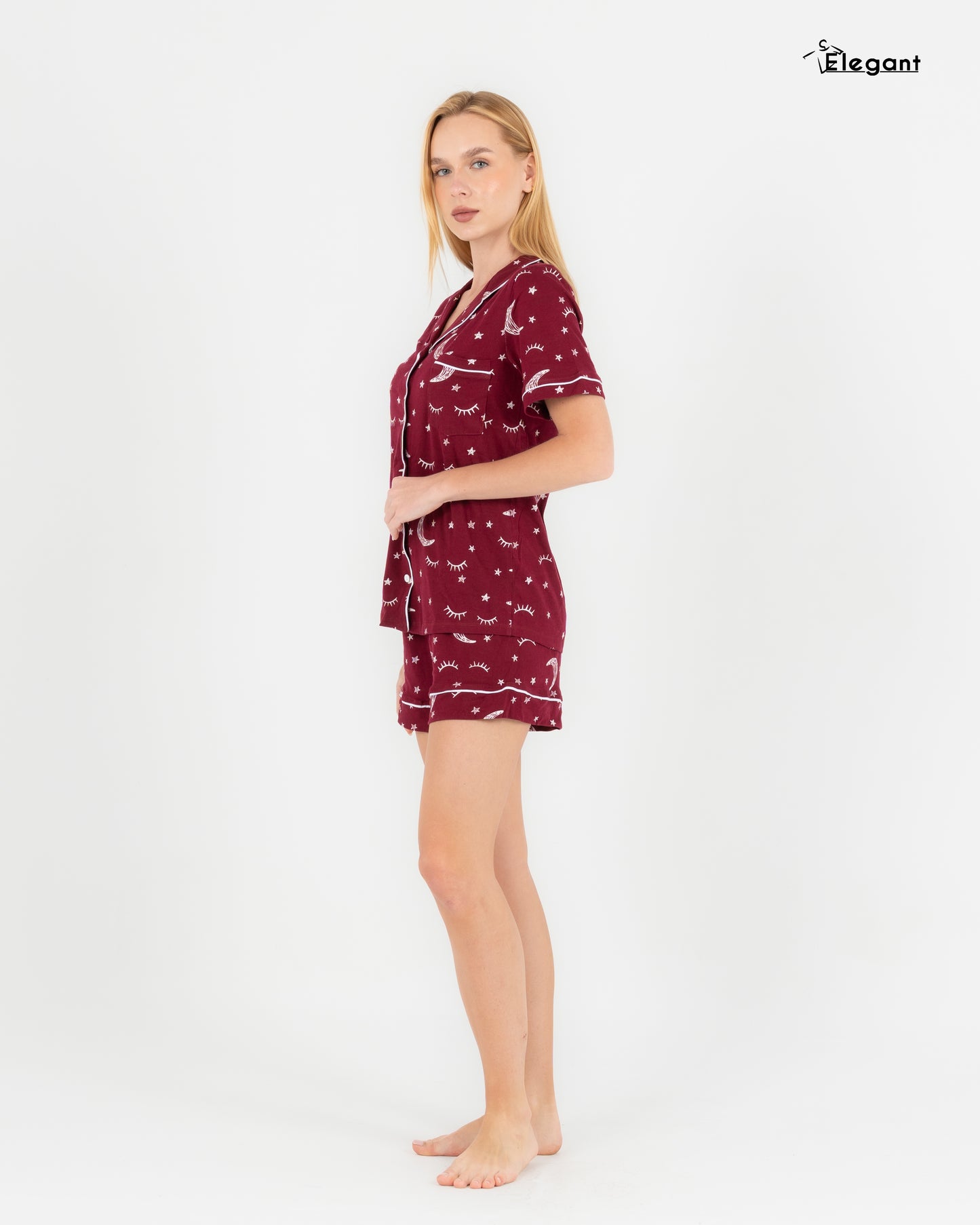 Classic PJ Shorts Cotton Printed - Burgundy Crazy Galaxy