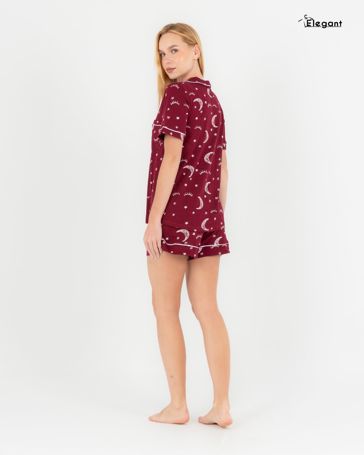 Classic PJ Shorts Cotton Printed - Burgundy Crazy Galaxy