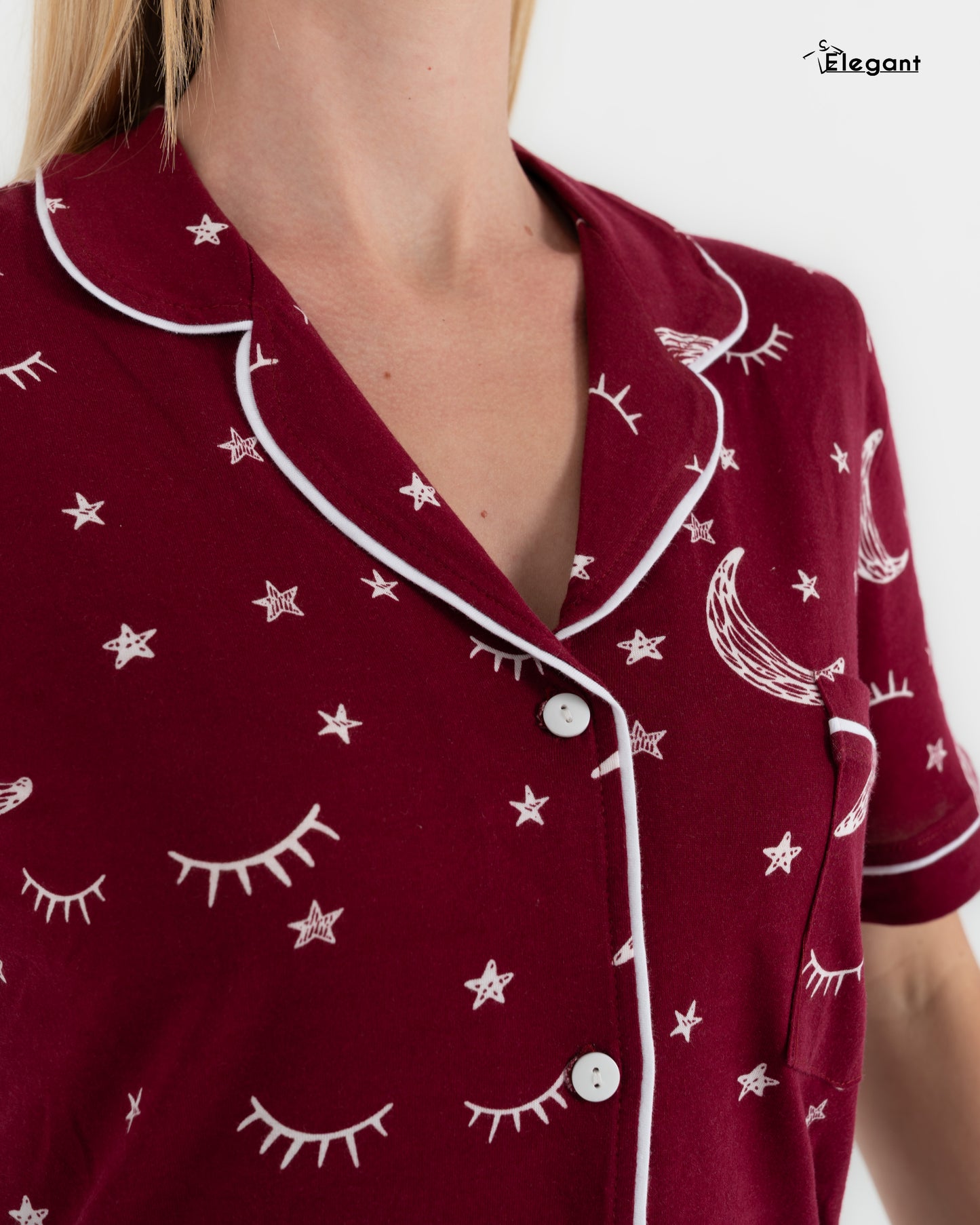 Classic PJ Shorts Cotton Printed - Burgundy Crazy Galaxy