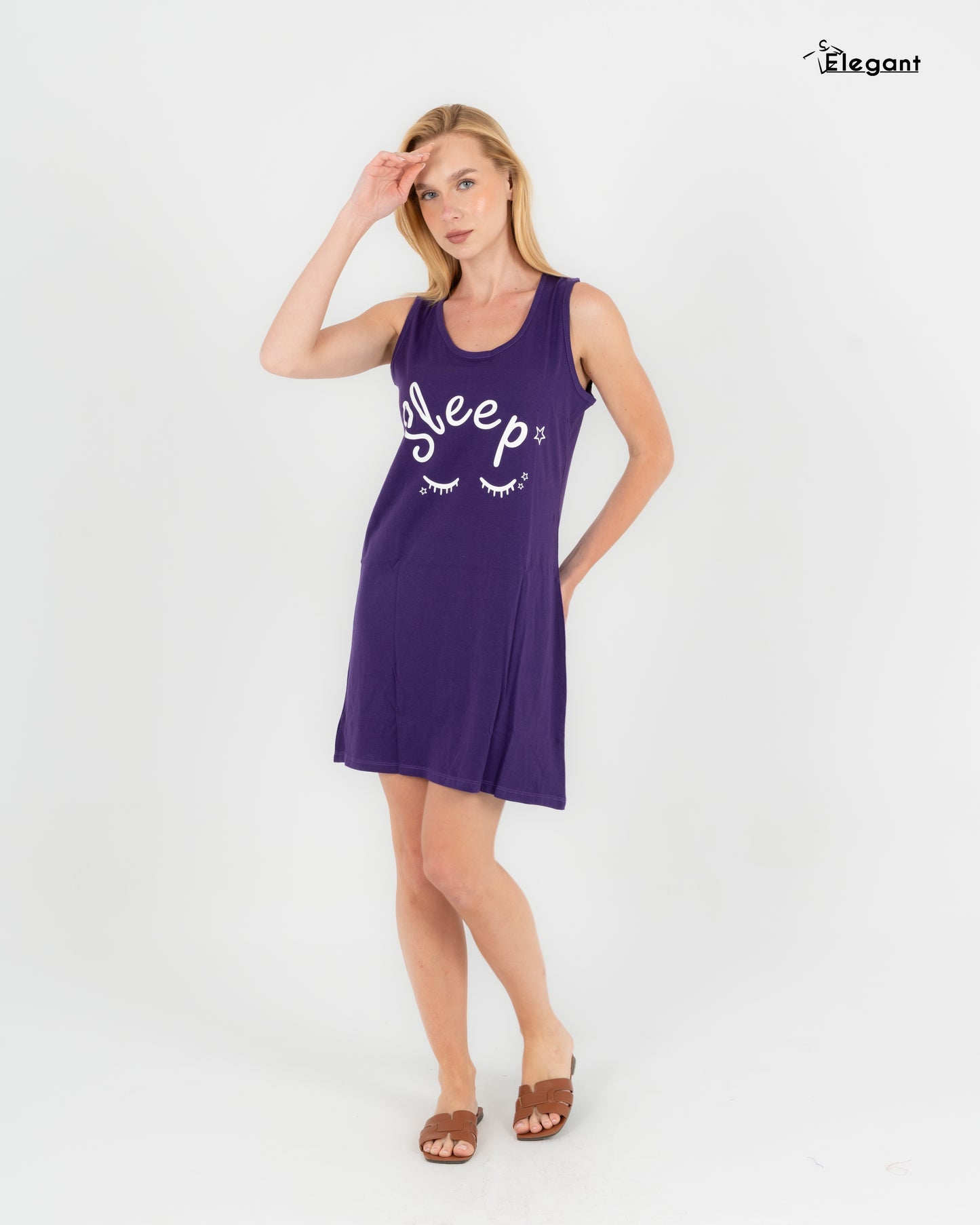 Sleeveless Nightshirt Cotton  Deep Purple - Sleep lashes