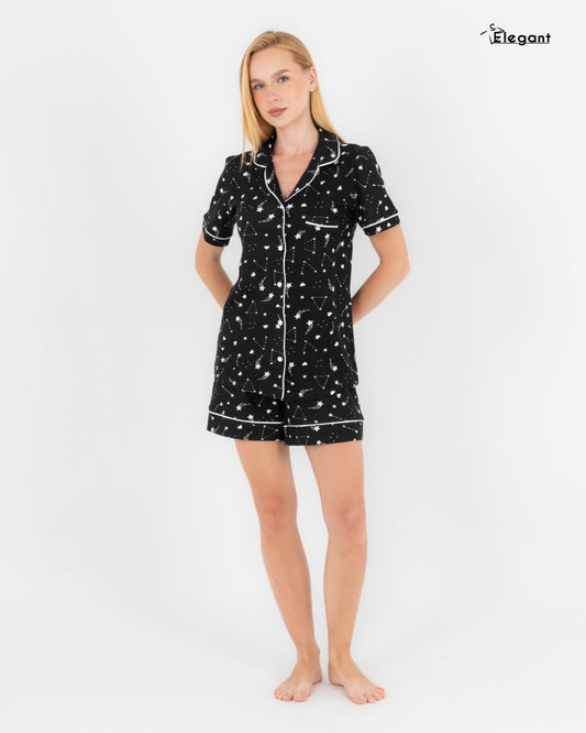 Classic PJ Shorts Cotton Black Printed - A Starry Night