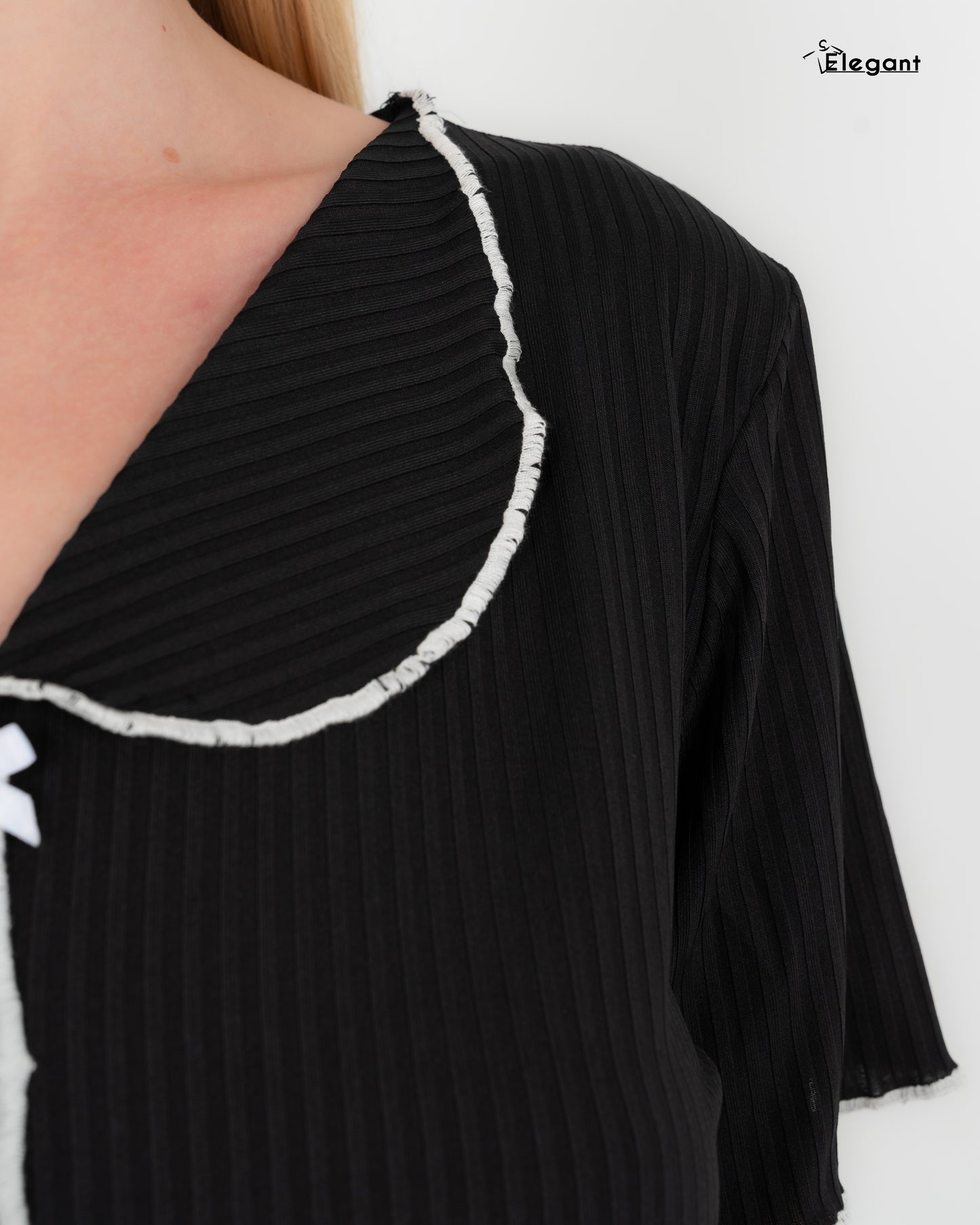 Ribbed PJ Shorts - Vintage Collar - Black