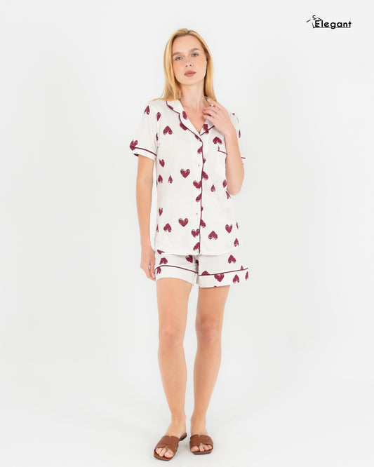 Classic PJ Shorts - Burgundy Hearts