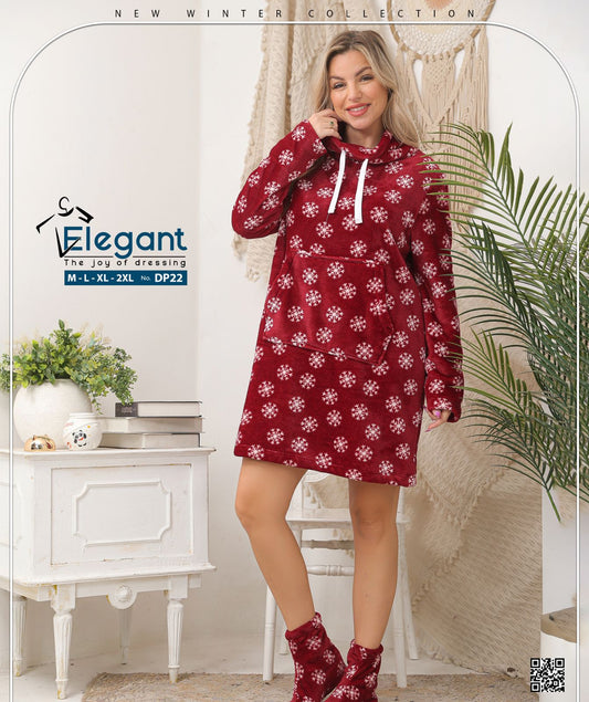 Nightshirt with Footwear - Snowflake Maroon