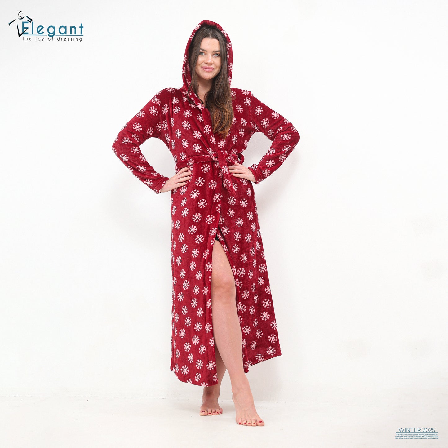 Polar Long Robe Printed Snowflake -Maroon