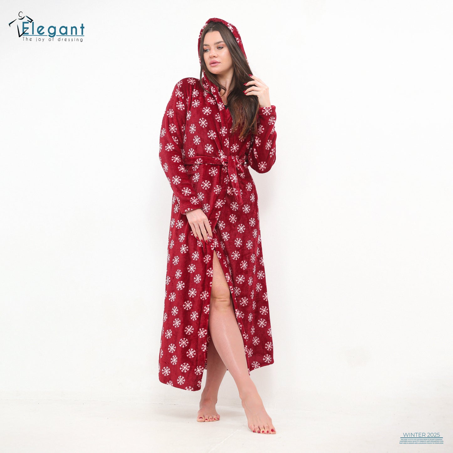 Polar Long Robe Printed Snowflake -Maroon