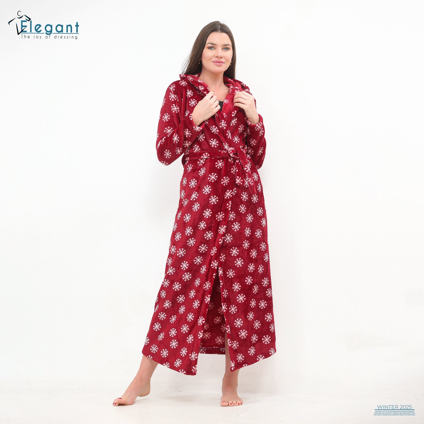 Polar Long Robe Printed Snowflake -Maroon