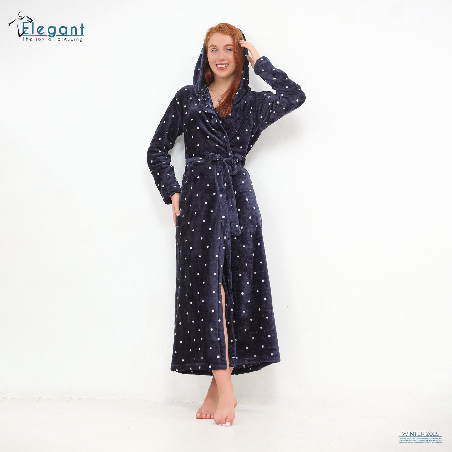 Polar Long Robe Printed Polka dots - Navy