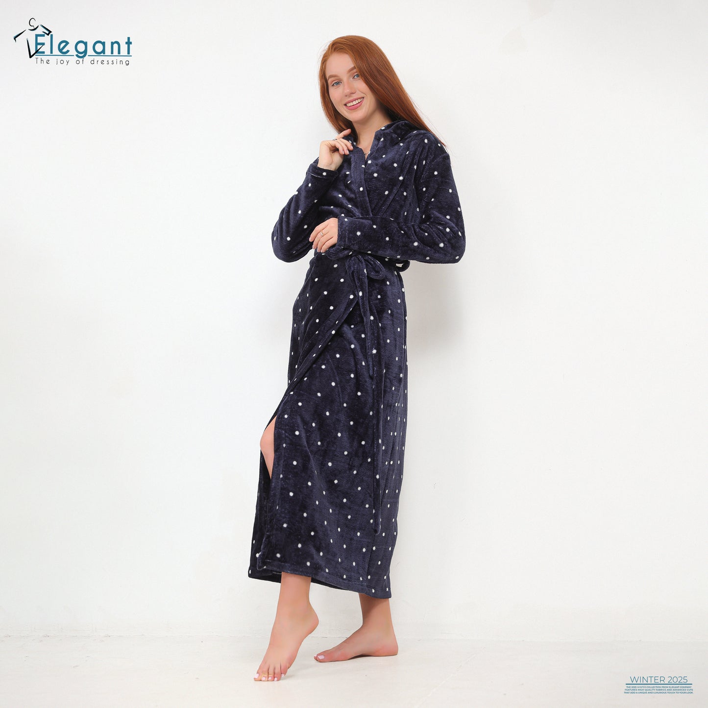 Polar Long Robe Printed Polka dots - Navy