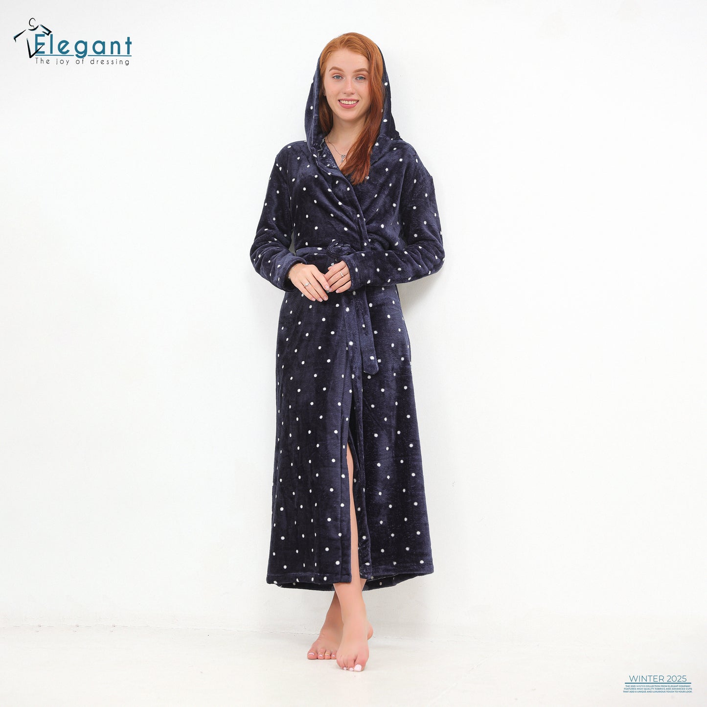 Polar Long Robe Printed Polka dots - Navy