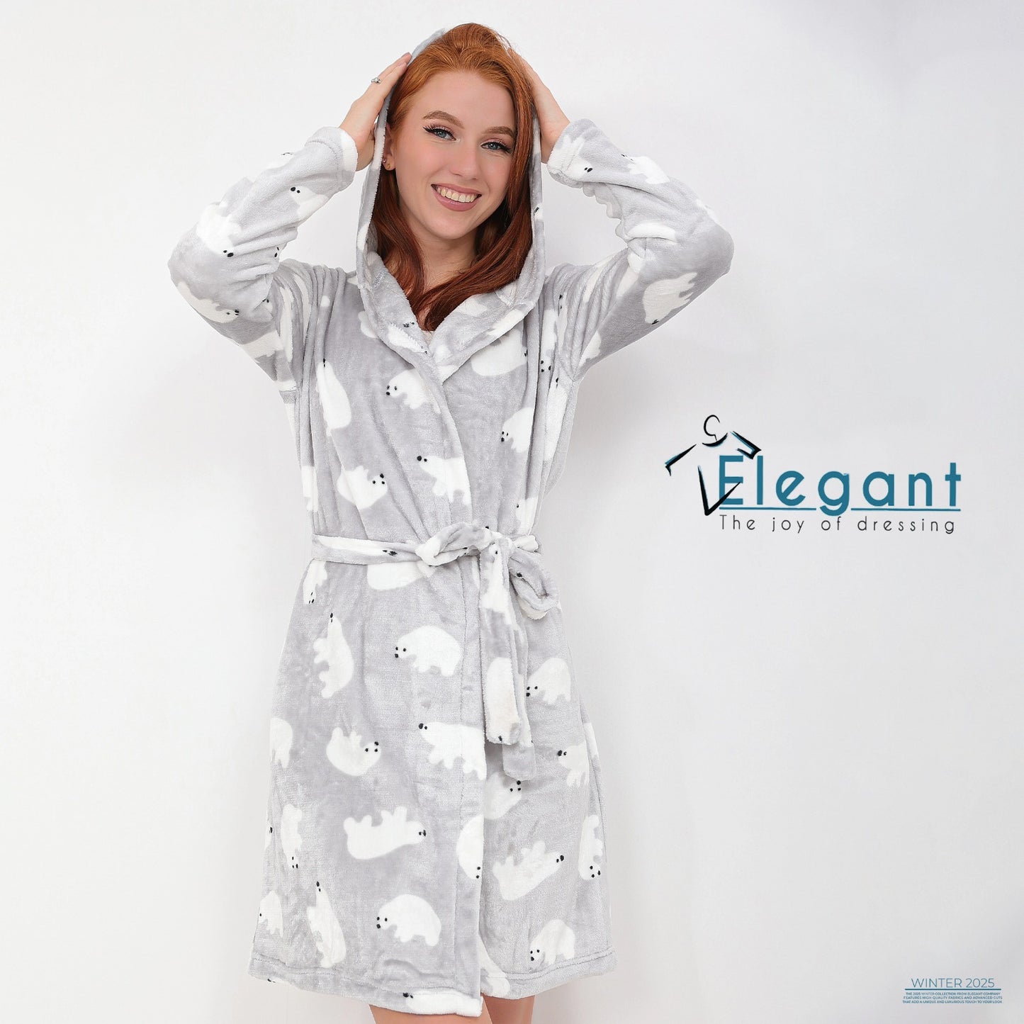 Polar Mini Robe Printed Bear - Light Grey