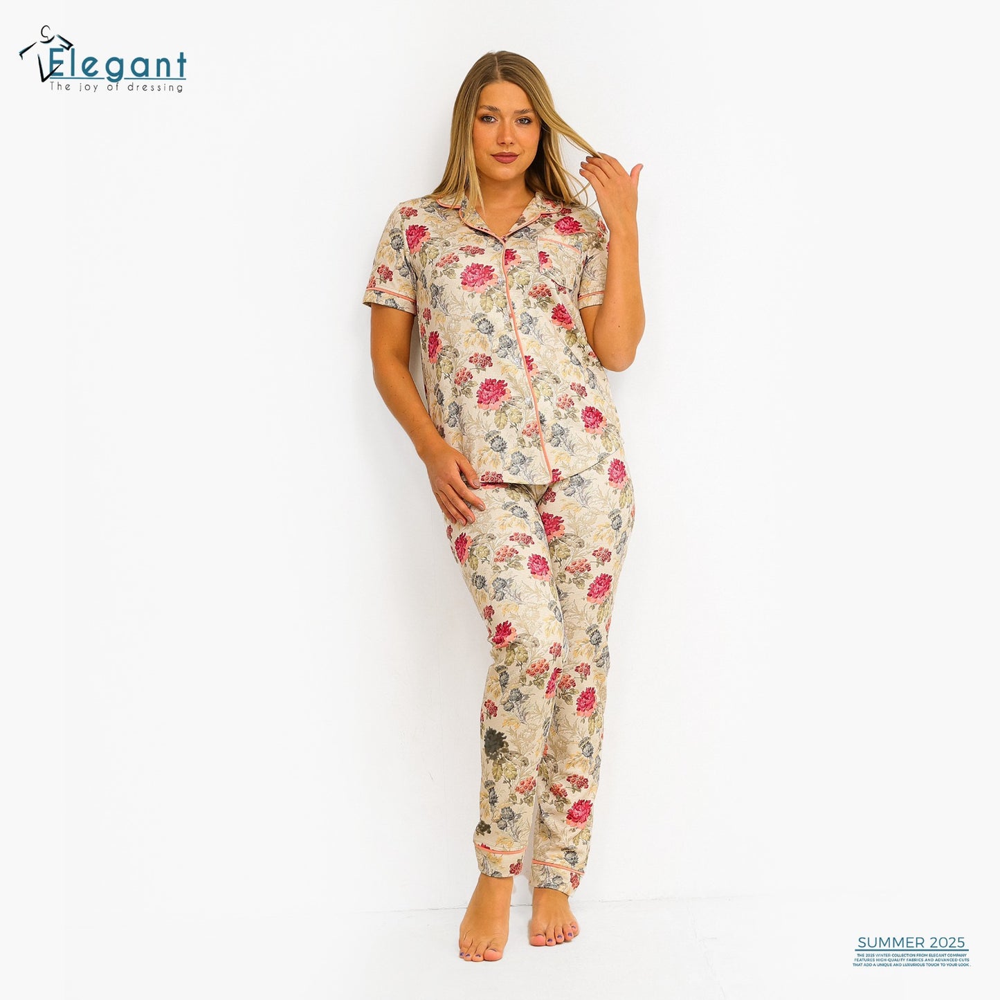 Waffle Polycotton Classic PJ pants - Floral Beige
