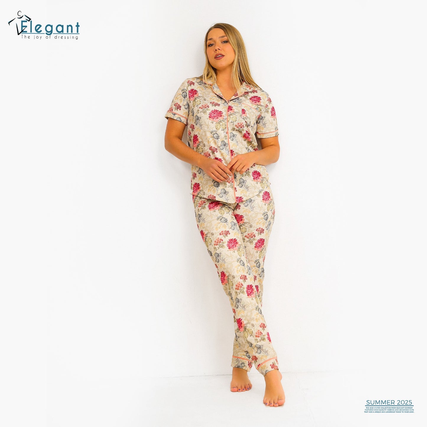 Waffle Polycotton Classic PJ pants - Floral Beige