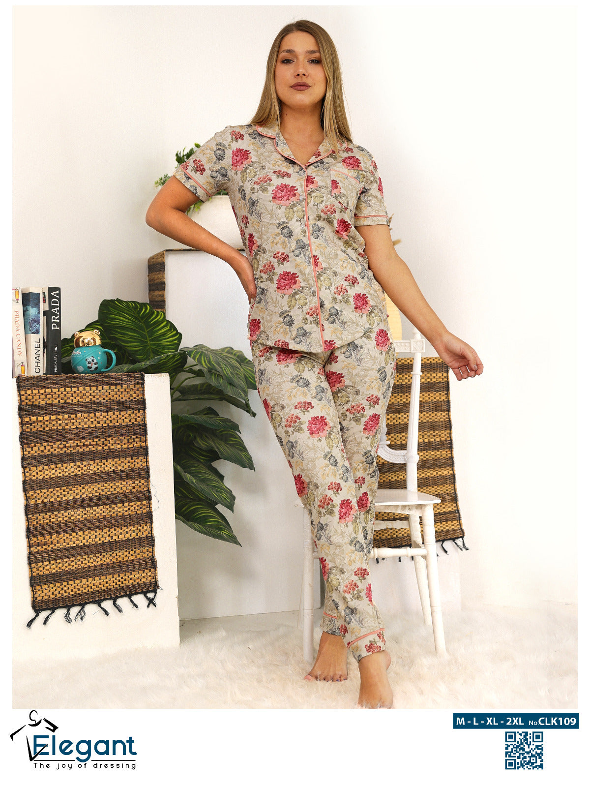 Waffle Polycotton Classic PJ pants - Floral Beige