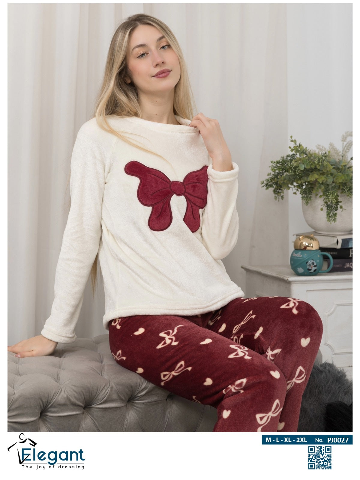 Polar PJ Offwhite - Maroon Sweet Bow