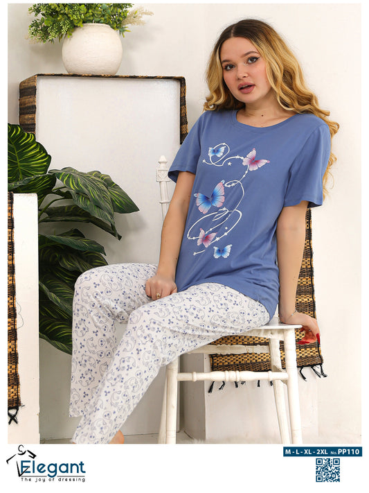 PJs Pants cotton Blue/ Printed pant - Butterflies