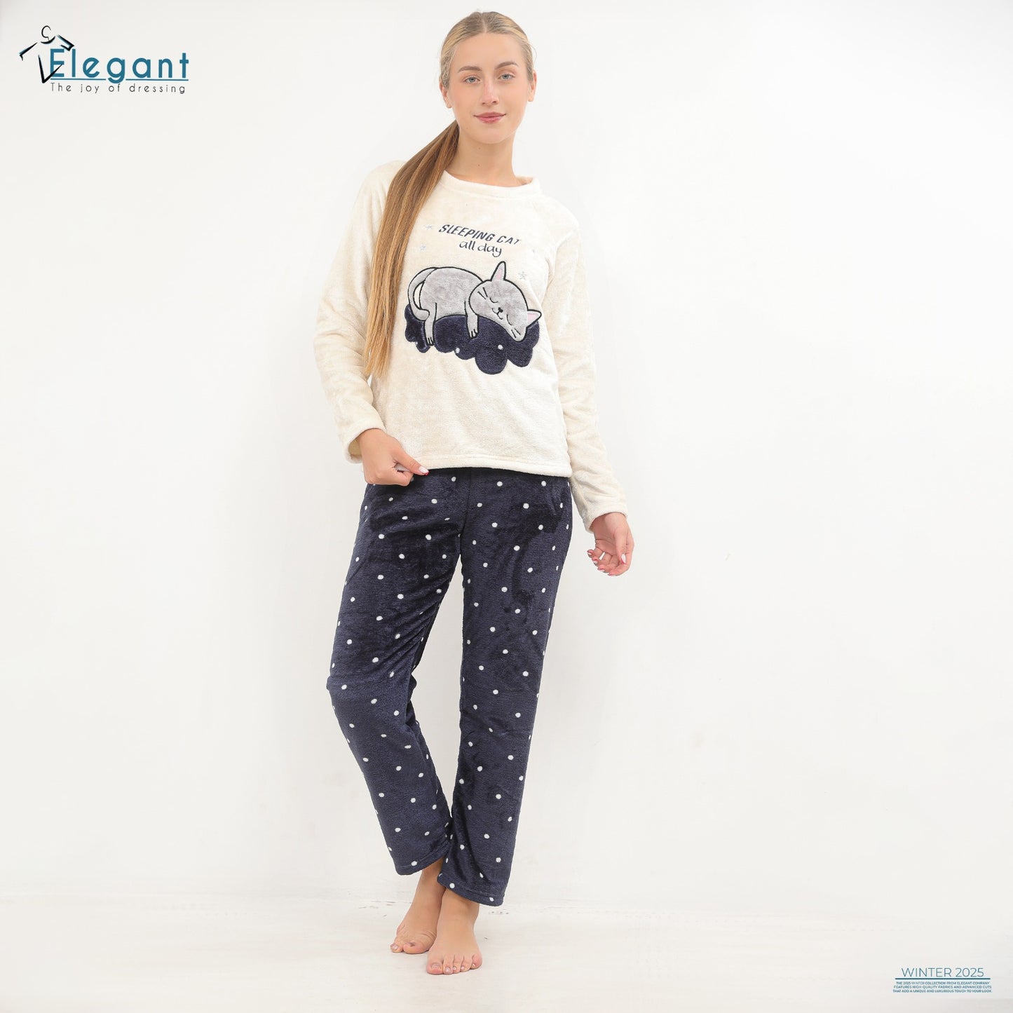 Polar PJ Offwhite/Navy dots - Sleeping Cat