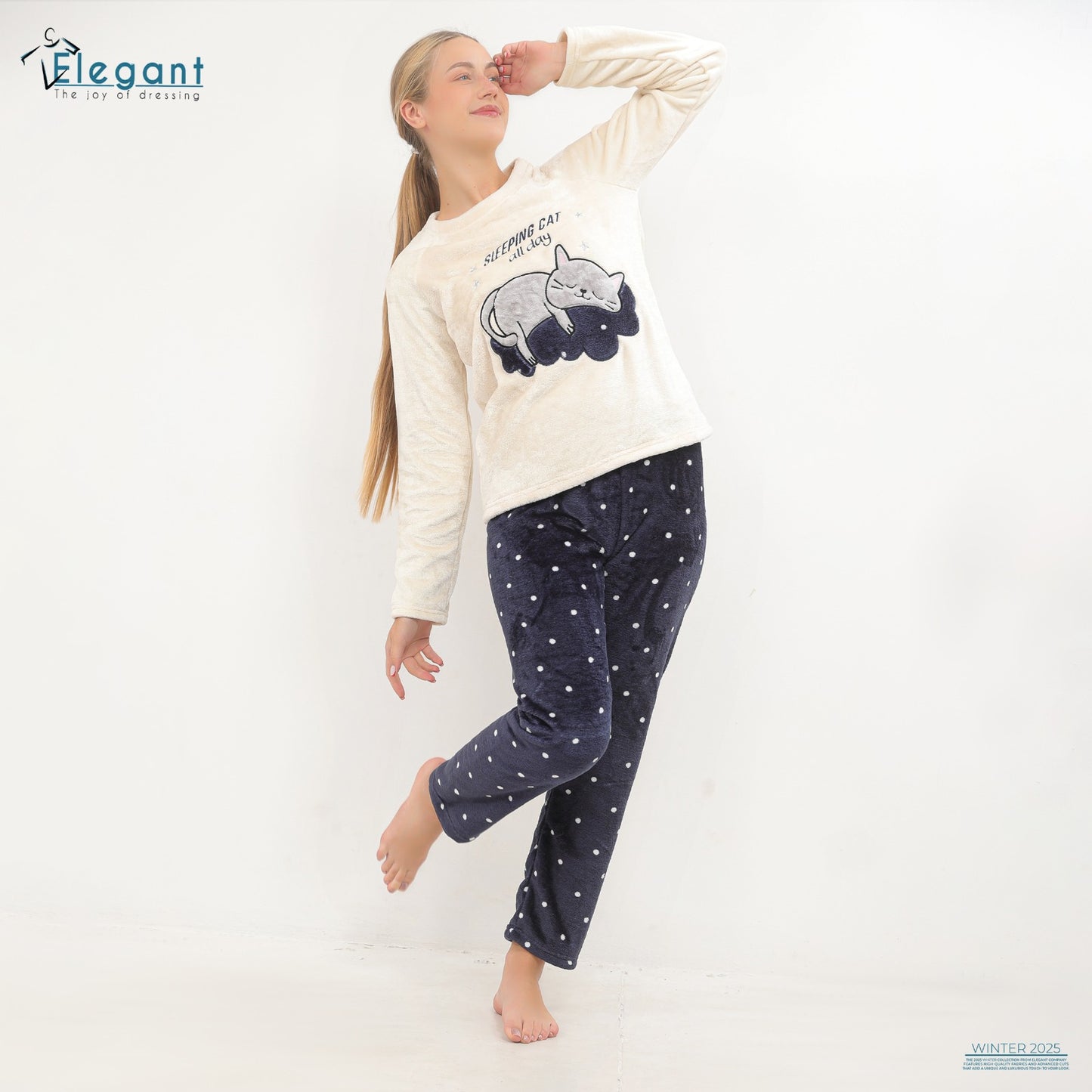 Polar PJ Offwhite/Navy dots - Sleeping Cat