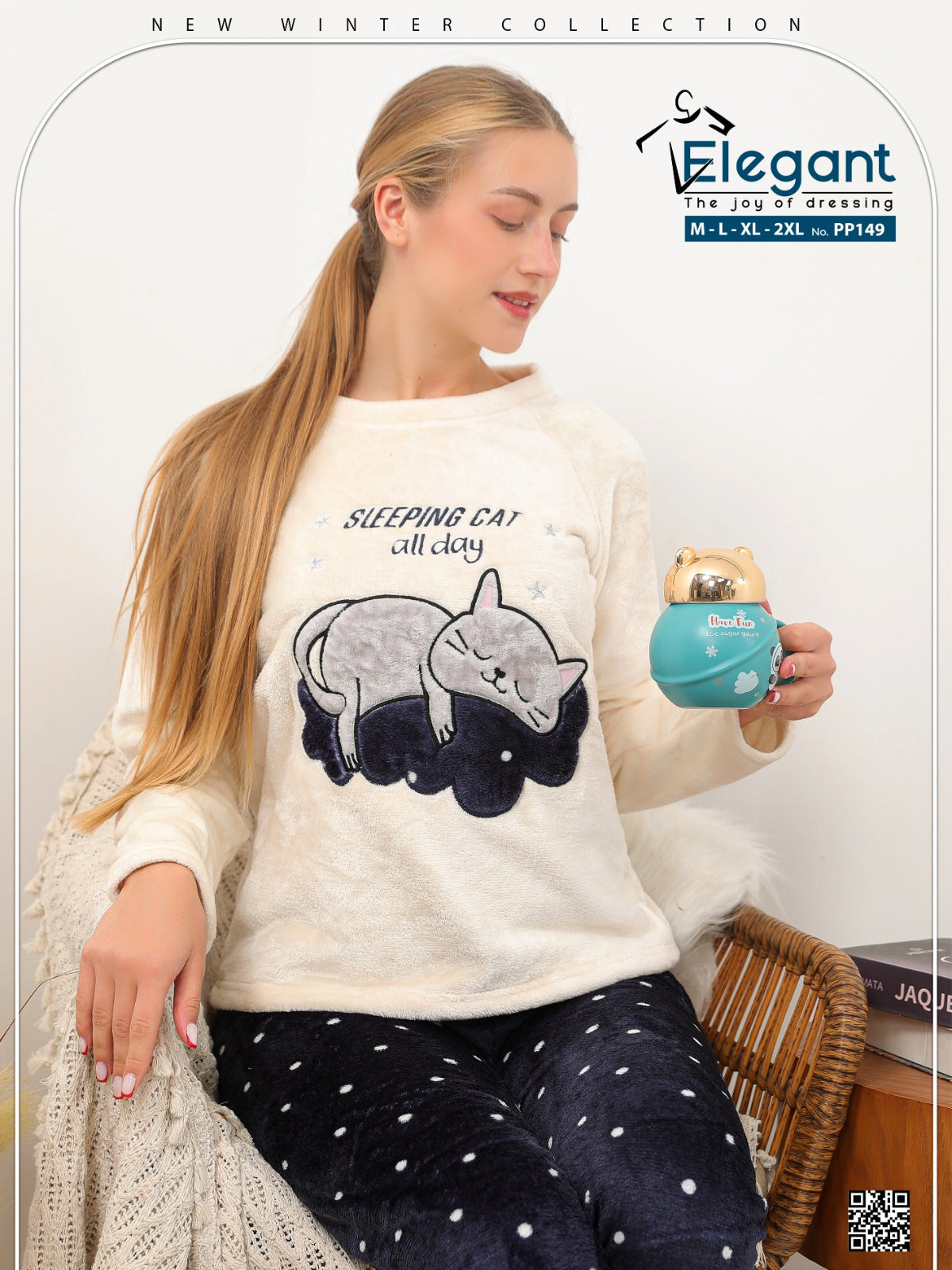 Polar PJ Offwhite/Navy dots - Sleeping Cat