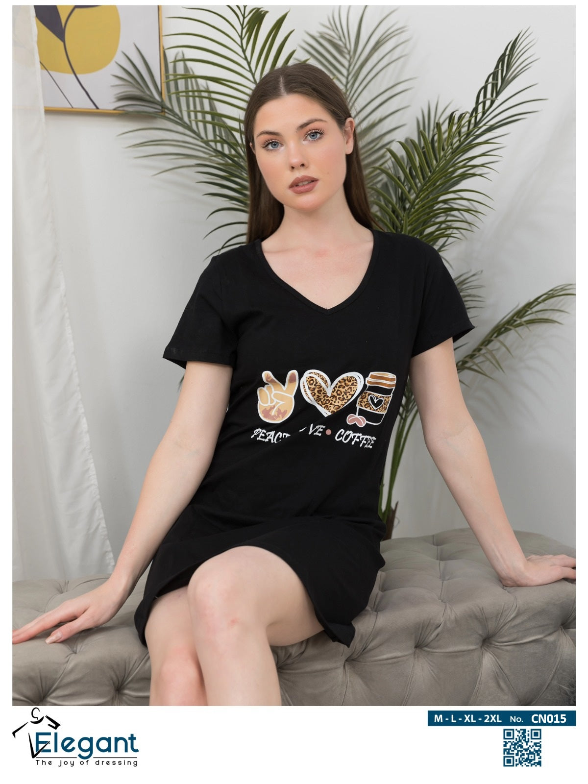 Nightshirt cotton Black  - Peace.love.coffee