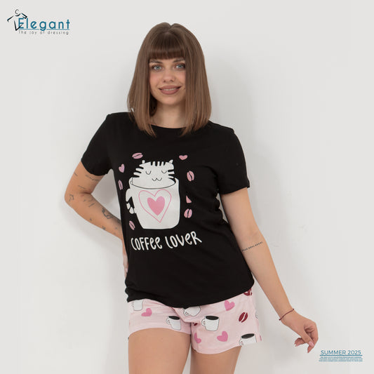 PJ short Cotton Black - Coffee Lover