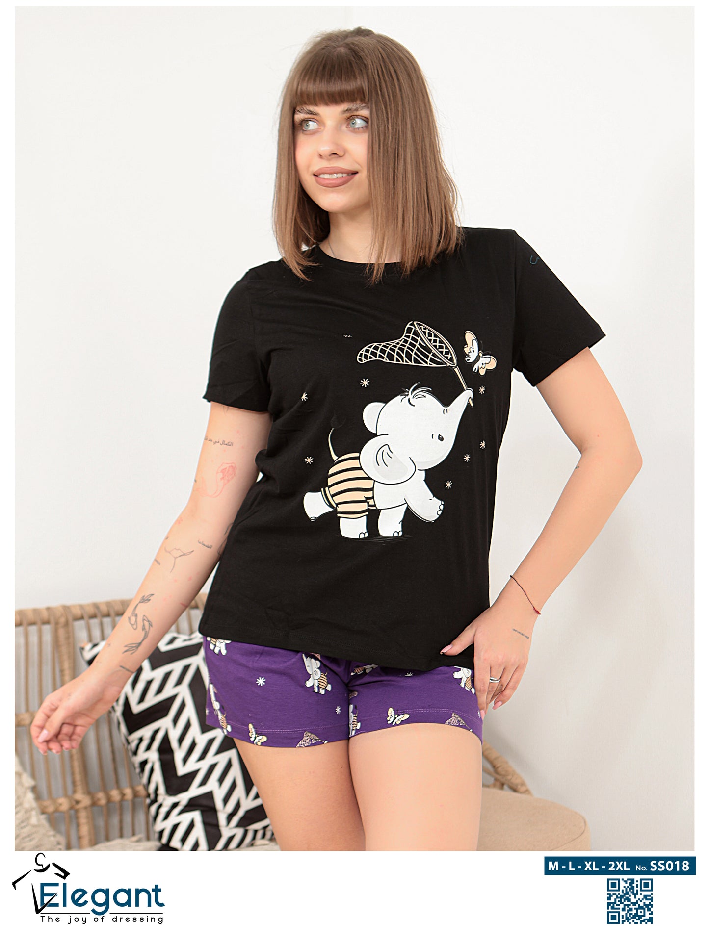 PJ short Cotton Black - Baby Elephant