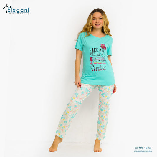 PJ Pants Cotton green/printed pants - Happy Paradise