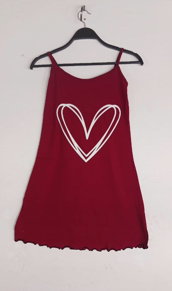 Straps Nightshirt Cotton Burgundy - Heart