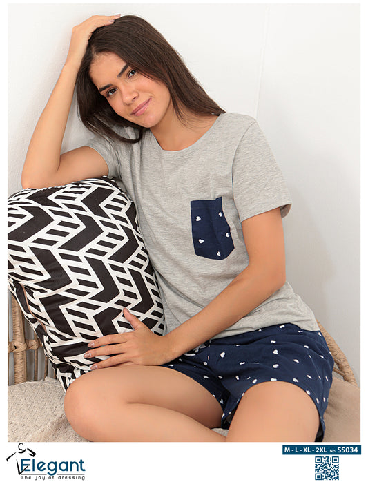 PJ short Cotton Grey - Hearts with Pockets
